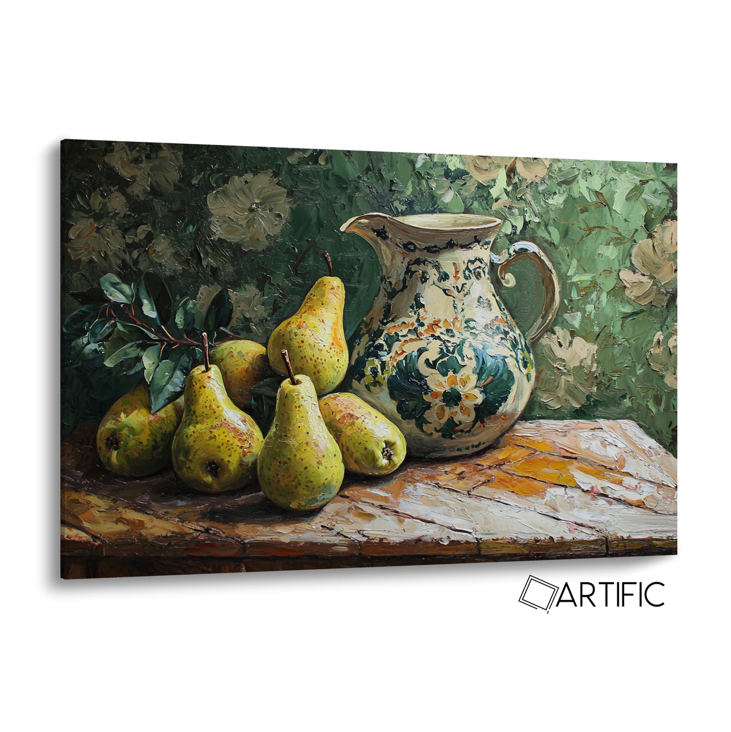 Arte en Óleo: Peras y Jarra