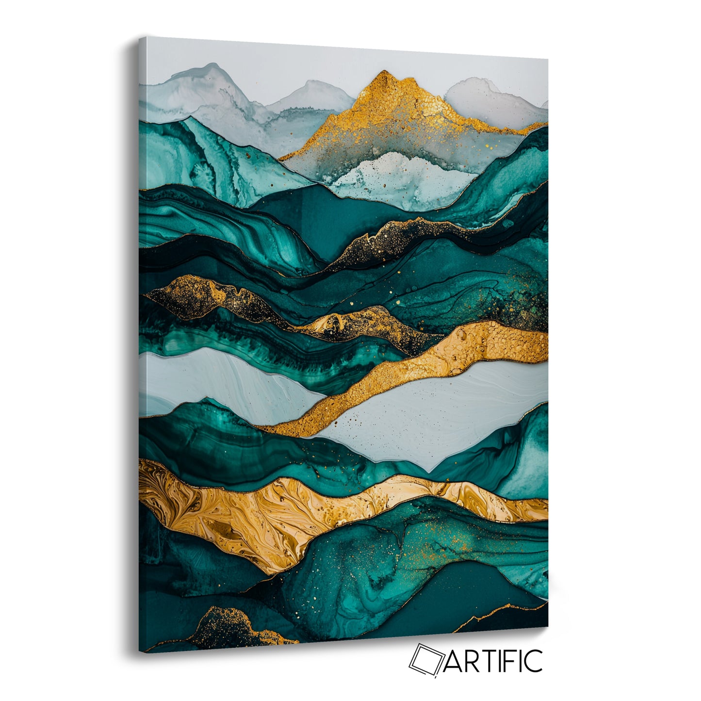 Arte Abstracto de Montañas Doradas