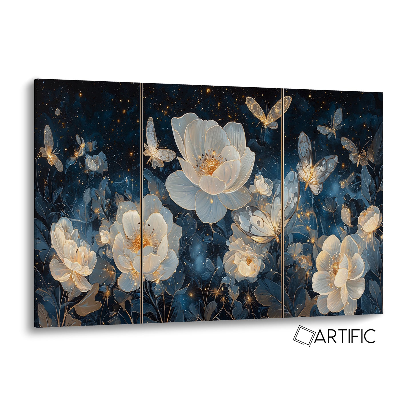 Flores y Mariposas en la Noche