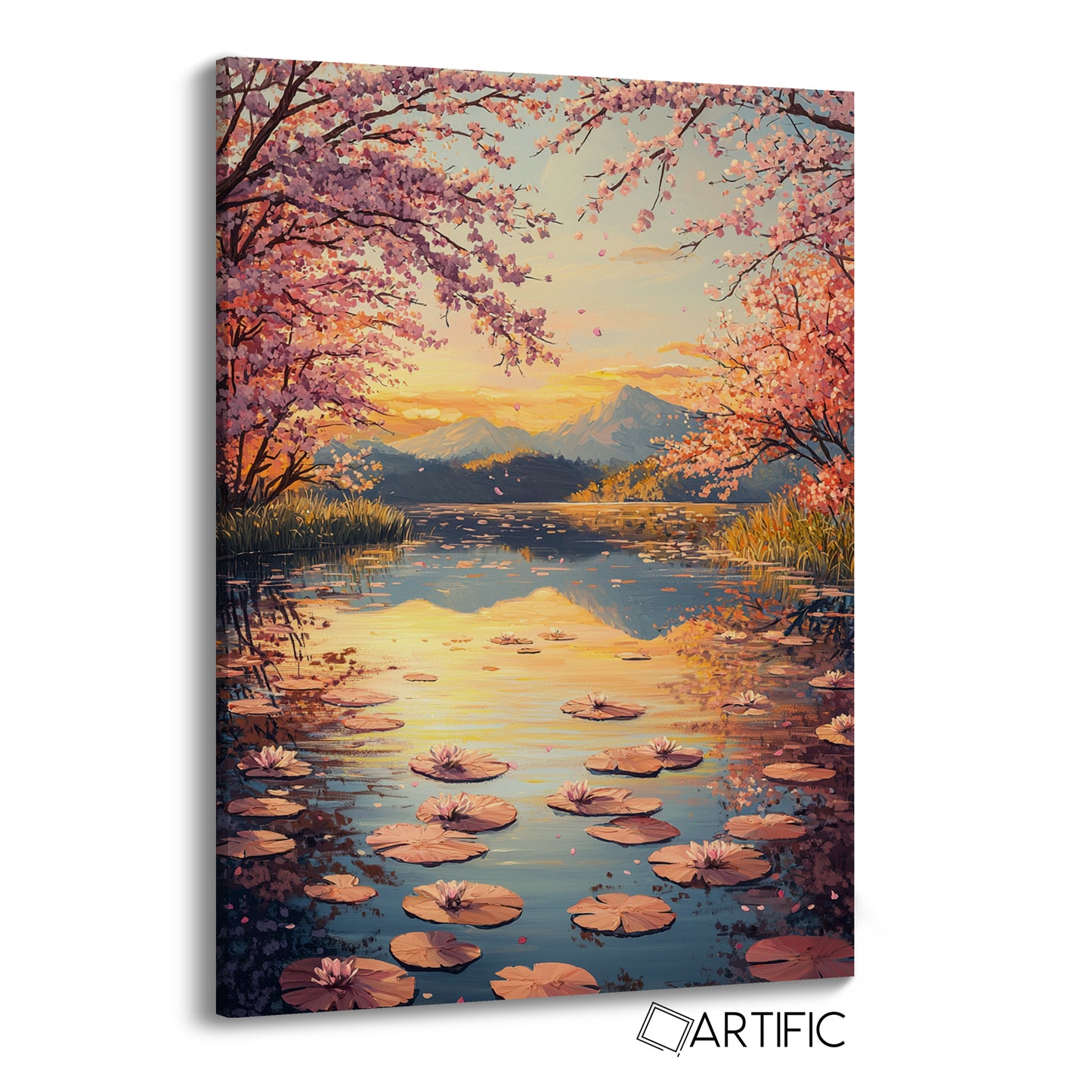 Lago de Cerezos al Atardecer