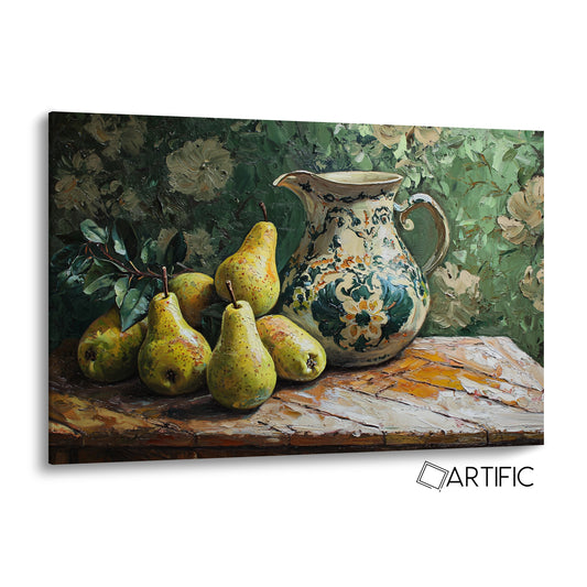 Arte en Óleo: Peras y Jarra