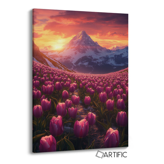 Paisaje de Tulipanes al Atardecer