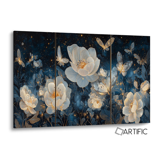 Flores y Mariposas en la Noche