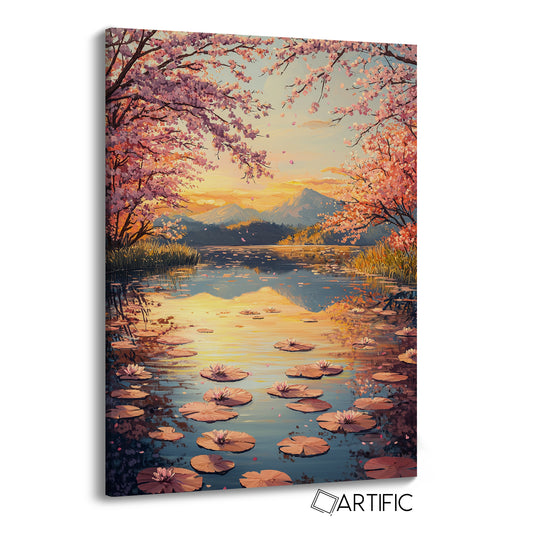 Lago de Cerezos al Atardecer