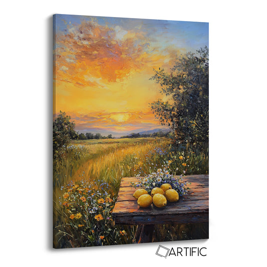 Paisaje de Atardecer con Limones